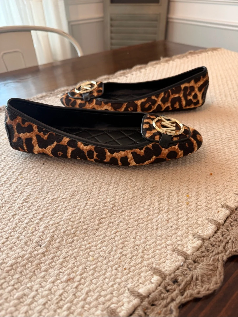 Michael Kors Leopard Calf-Hair Gold Logo Ballet Flats Women’s Sz 7